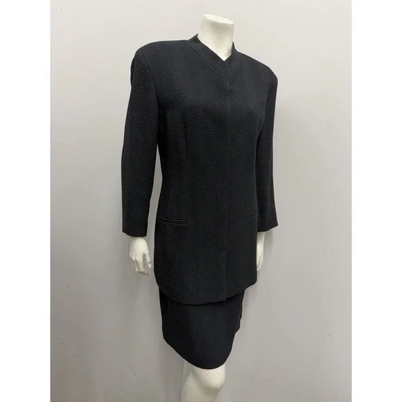 Vintage Emanuel Ungaro Jacket & Skirt Set Black Textured Fabric NWT Size 12 46 - Picture 2 of 11